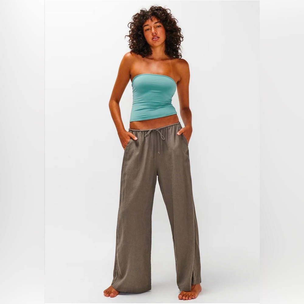 Ghanda Tan Relaxed Fit Linen Pants